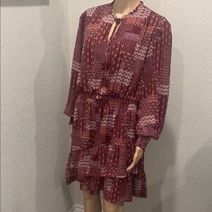 BCBG Paris Red and Pink Long Sleeve Dress